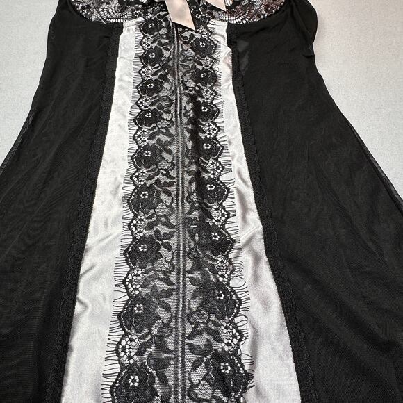 iCollection Nightie Womens Medium Black Silver Lace V Neck Bustier Corset Style - Picture 9 of 13